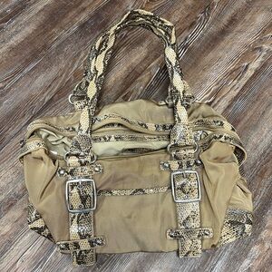 Y2K brown snakeskin print purse with silver buckles